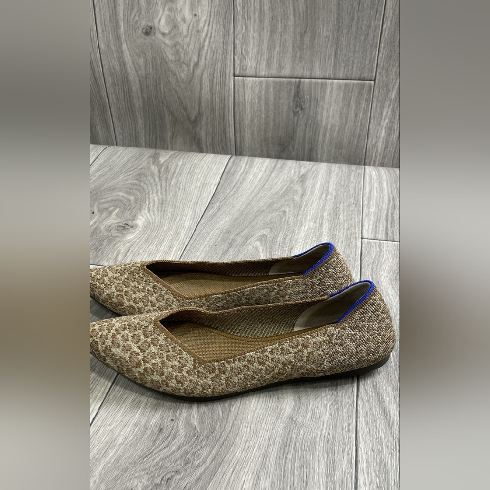 Rothy's Leopard Spotted Brown Cat Animal Print Pointed Flats with Blue Trim 8 - Picture 4 of 6